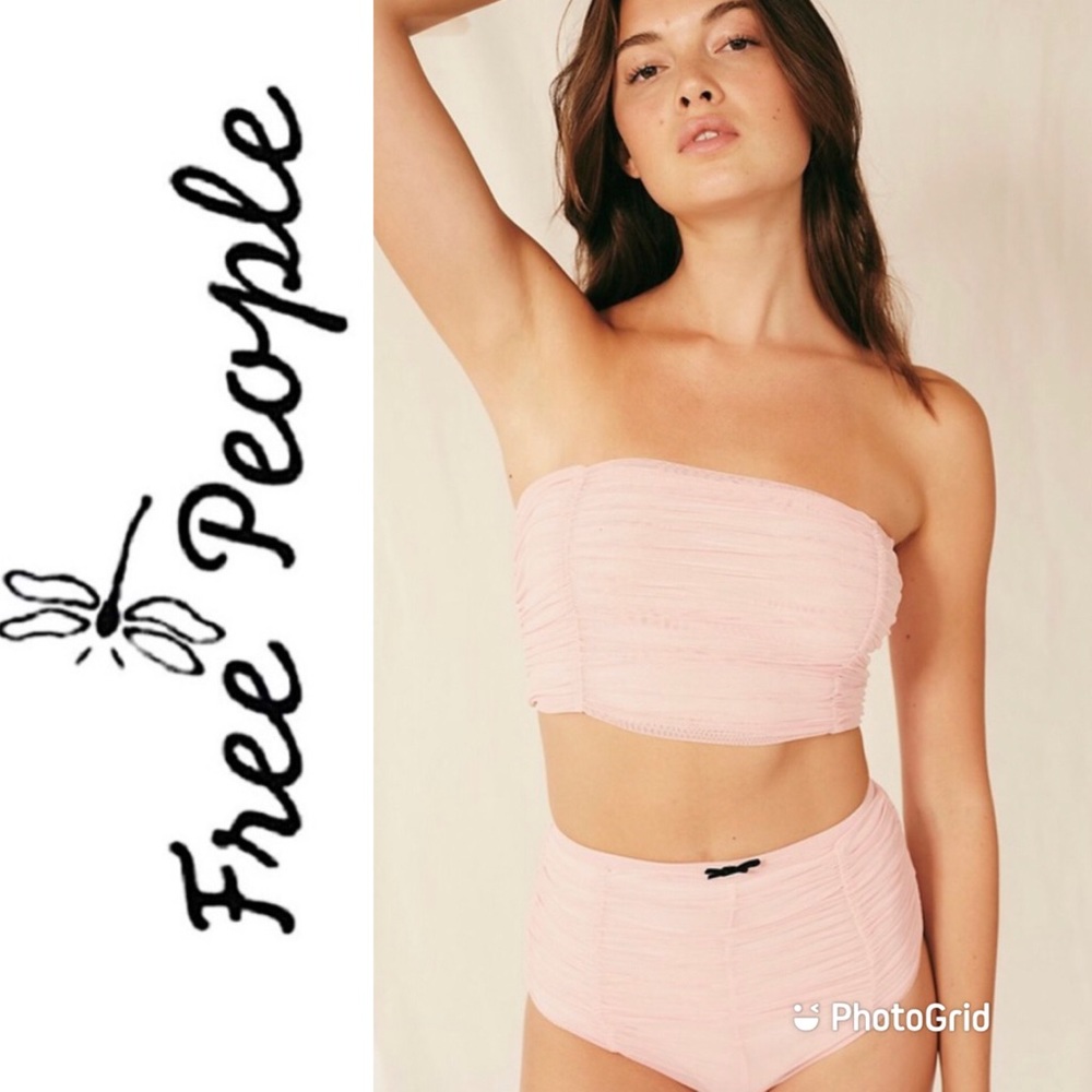 BRAND NEW FREE PEOPLE Mesh High Waist Panty Sheer Ruched Overlay Baby Pink Sm